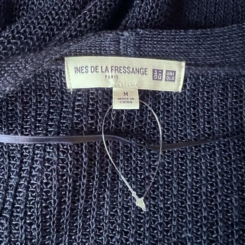 Women's Ines De La Fressange Navy Open Front Loose Weave Cardigan Sweater MEDIUM